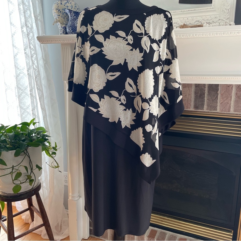 R&M Richards Elegant Sheath Cape Overlay Dress Mother of Bride Groom Size 14